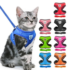 Adjustable Cat & Dog Harness Vest – Mesh Walking Leash for Small & Medium Pets