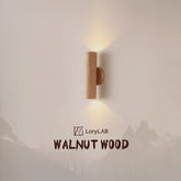 Cylinder Oak Wooden Color Glow top and bottom, Wabi-sabi Minimalist Style, Wall Sconce light for Living, Bedroom bedside, Study