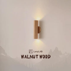 Cylinder Oak Wooden Color Glow top and bottom, Wabi-sabi Minimalist Style, Wall Sconce light for Living, Bedroom bedside, Study