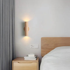 Cylinder Oak Wooden Color Glow top and bottom, Wabi-sabi Minimalist Style, Wall Sconce light for Living, Bedroom bedside, Study