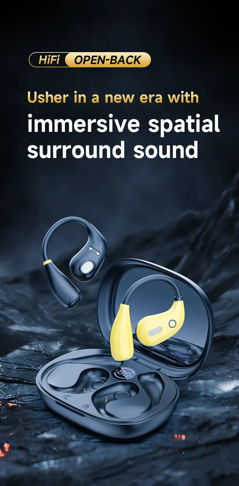 Sports Earbuds for Women – Bluetooth 5.4, Ear Hook, LED Display, Stereo Sound