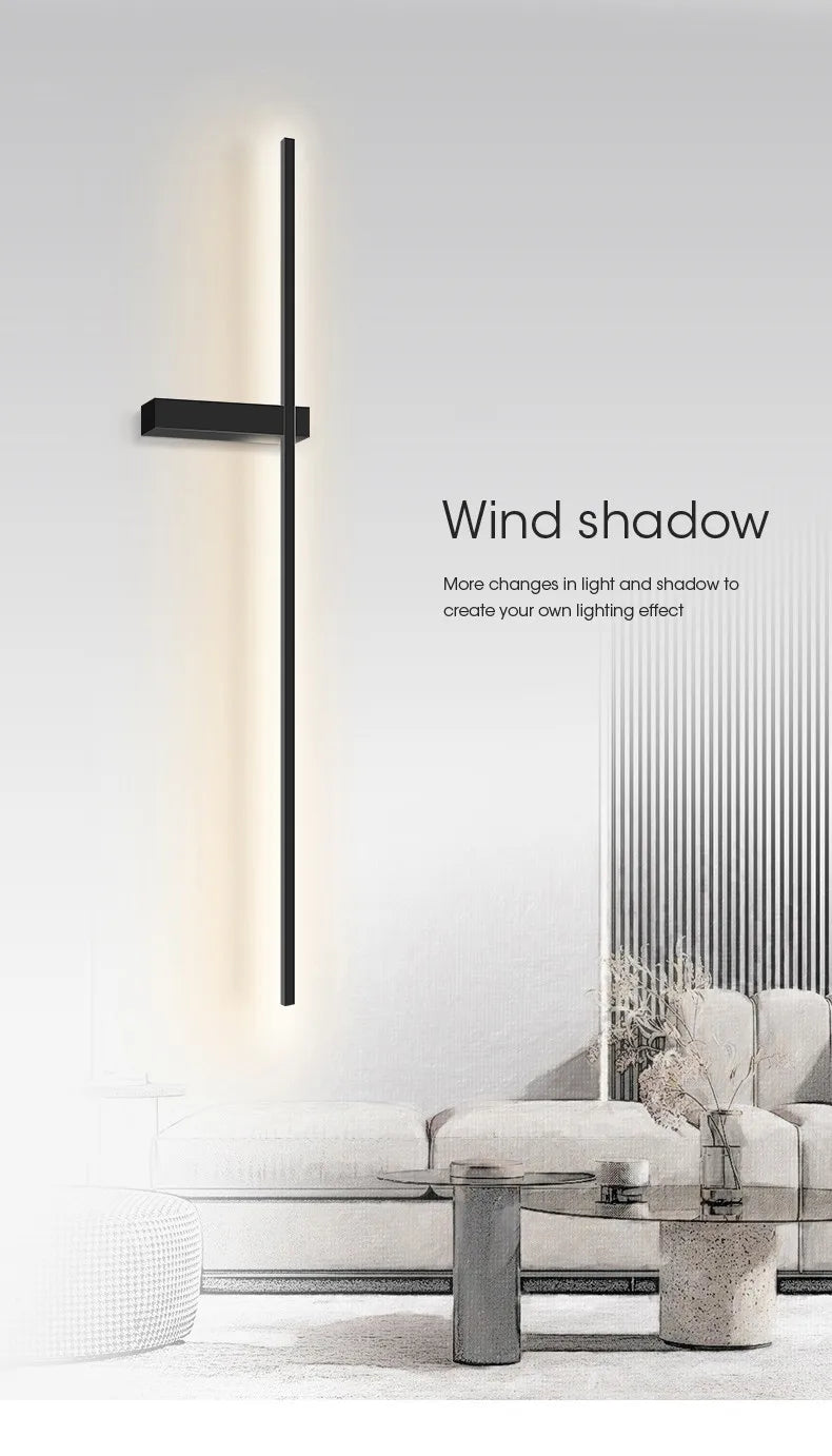 Black long strip wall lamp bedroom bedside lamp modern minimalist wall lamp living room TV background line wall light