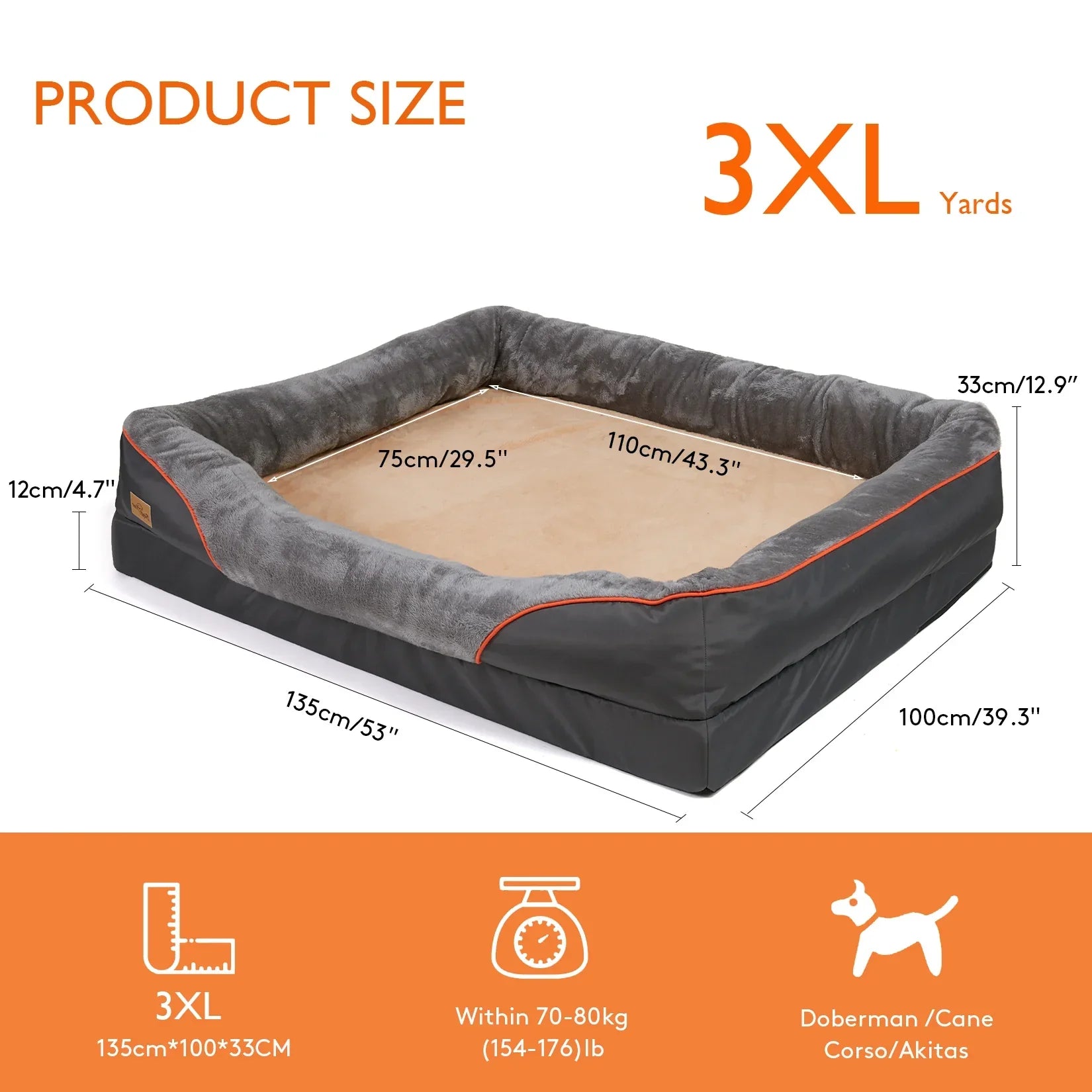 Dog Bed Super Soft Orthopedic Foam Pet Bed Sleeping Mat with Cotton-padded Bolster and Removable Cover