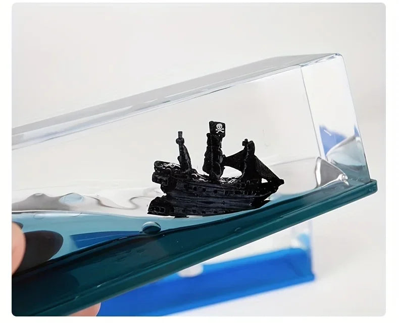 Pirate Ship Fluid Ornament – Black Pearl Nautical Decor for Desk or Home