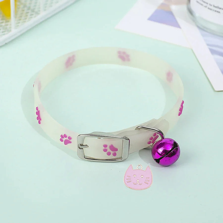 Cat Collar Glow in the Dark Footprint Cute Charms Adjustable Luminous Pet Collar for Kitten Chihuahua Night Walking Camping