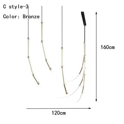 Leda curve chandelier Metal Hose Black linear lamp for Living Room Center Table designer lamp Home Decor staircase lighting