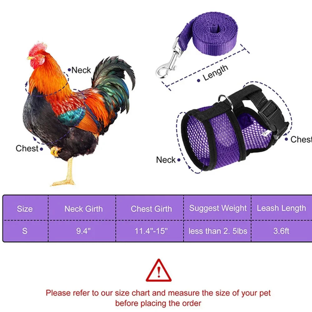 Fashion Chicken Duck Vest Hen Belt Pet Harness Matching Collars Bow Comfortable Leads Breathable Poultry Supplies