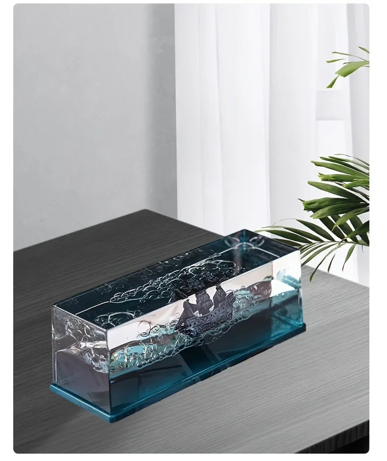 Pirate Ship Fluid Ornament – Black Pearl Nautical Decor for Desk or Home