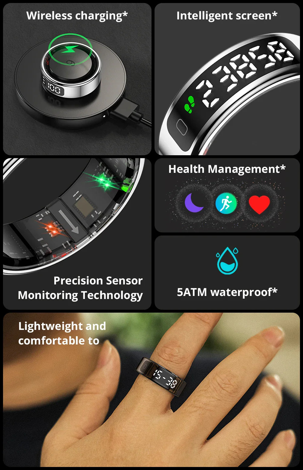 COLMI R12 Smart Ring – Health Tracker, Display, Touch Control, Waterproof (5ATM)
