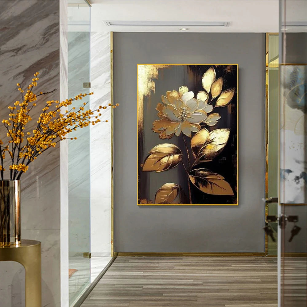 Luxury Golden Blossoms Chrysanthemum lotus Canvas Painting Wall Art for Living Room Nordic Home Decor Pictures Modern Decor