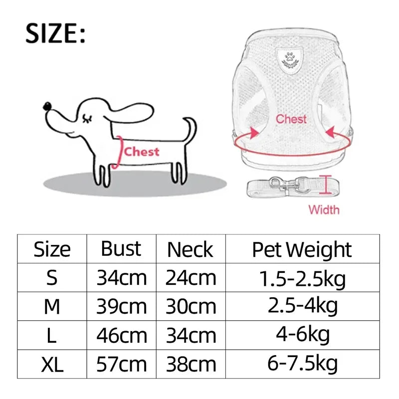 Adjustable Cat & Dog Harness Vest – Mesh Walking Leash for Small & Medium Pets