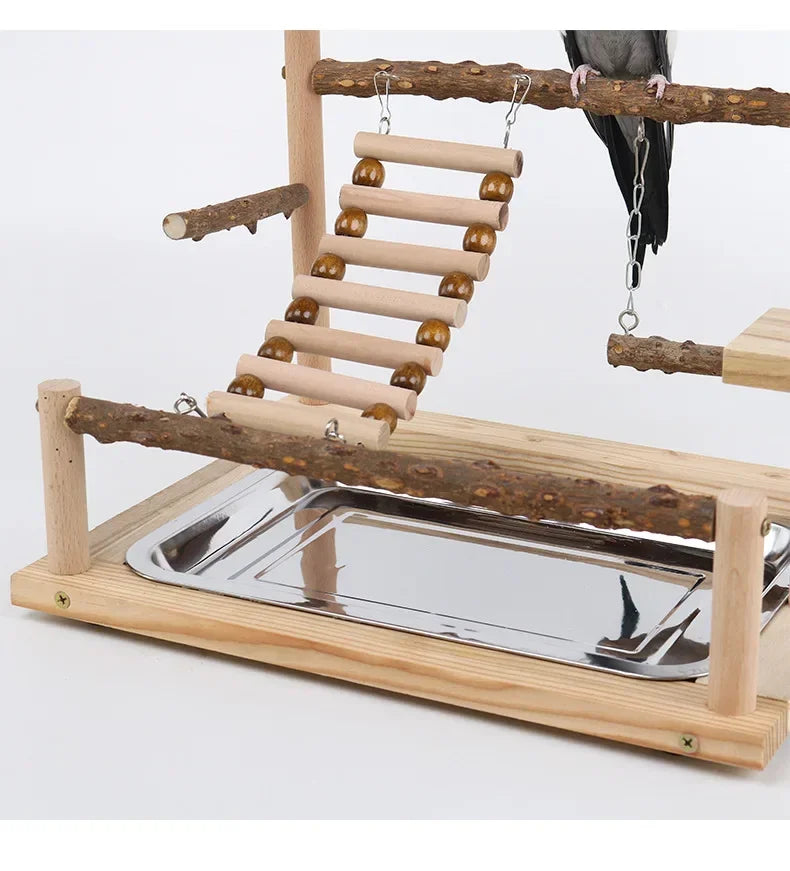 Bird Toy Suspension Bridge & Climbing Ladder – Pepper Wood Parrot Training Platform