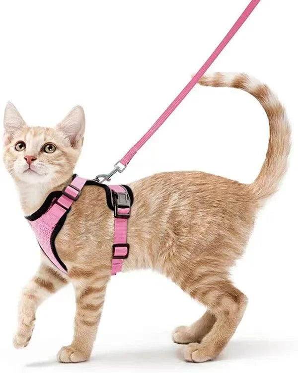 Escape-Proof Adjustable Cat Harness & Leash Set – Soft, Breathable Vest with Reflective Strips for Safe Walks