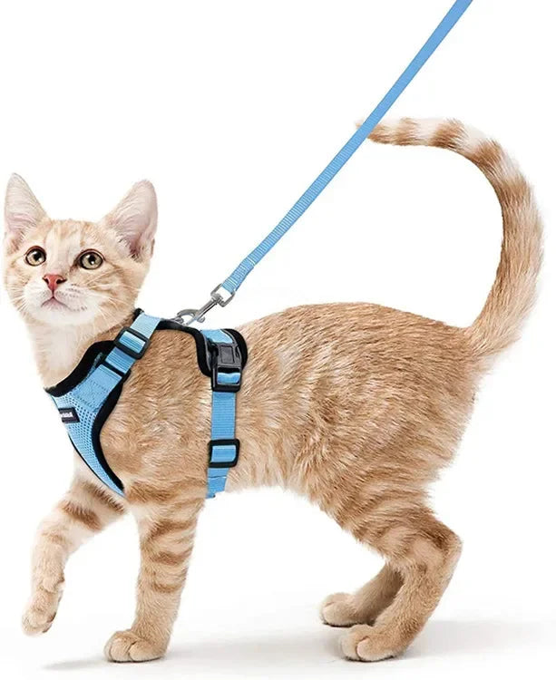 Escape-Proof Adjustable Cat Harness & Leash Set – Soft, Breathable Vest with Reflective Strips for Safe Walks