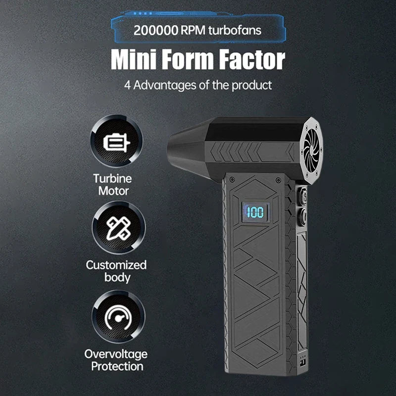 280K RPM Mini Electric Air Duster – Turbo Fan with LED Light, 4-Speed Adjustable