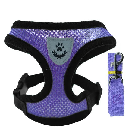 Adjustable Cat & Dog Harness Vest – Mesh Walking Leash for Small & Medium Pets