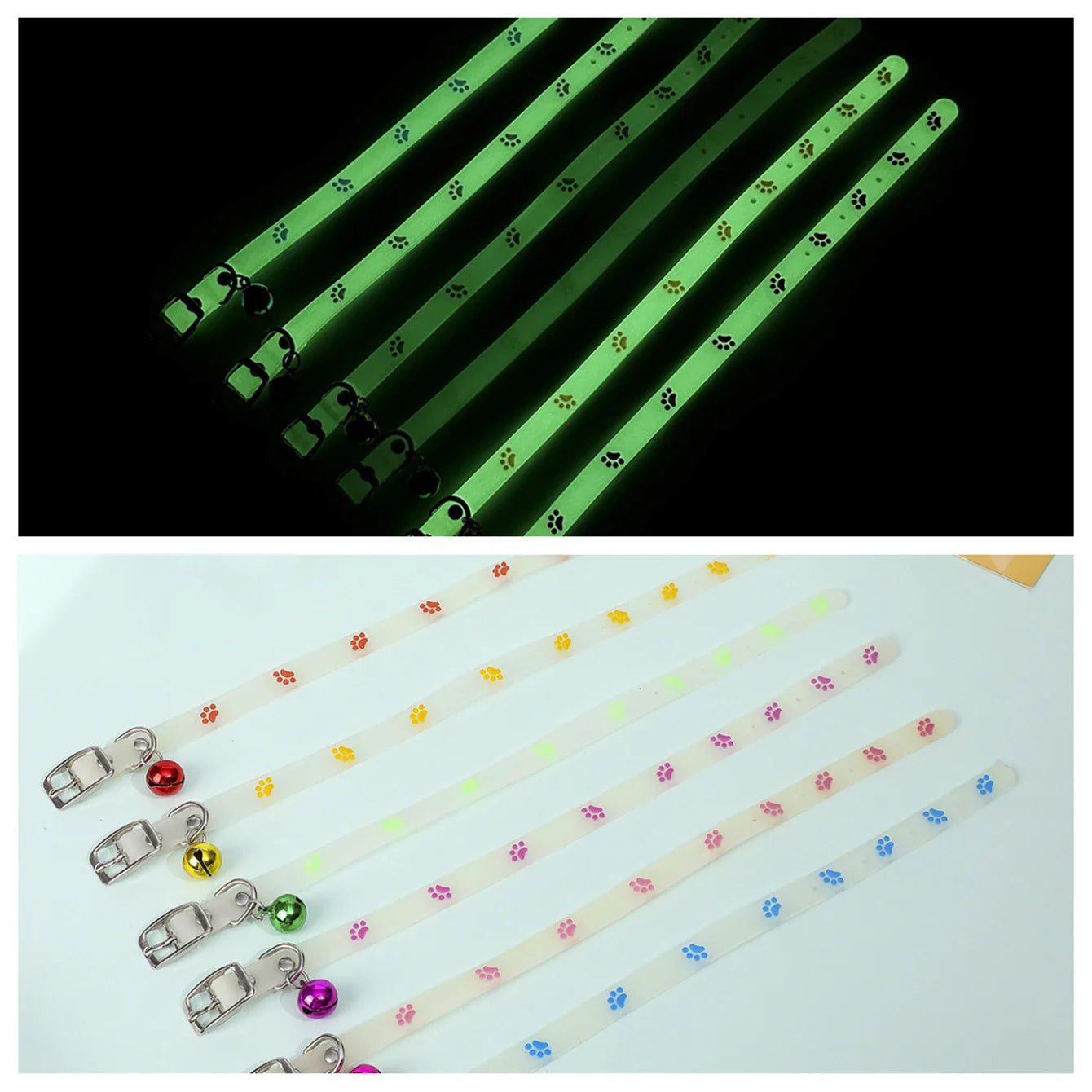 Cat Collar Glow in the Dark Footprint Cute Charms Adjustable Luminous Pet Collar for Kitten Chihuahua Night Walking Camping