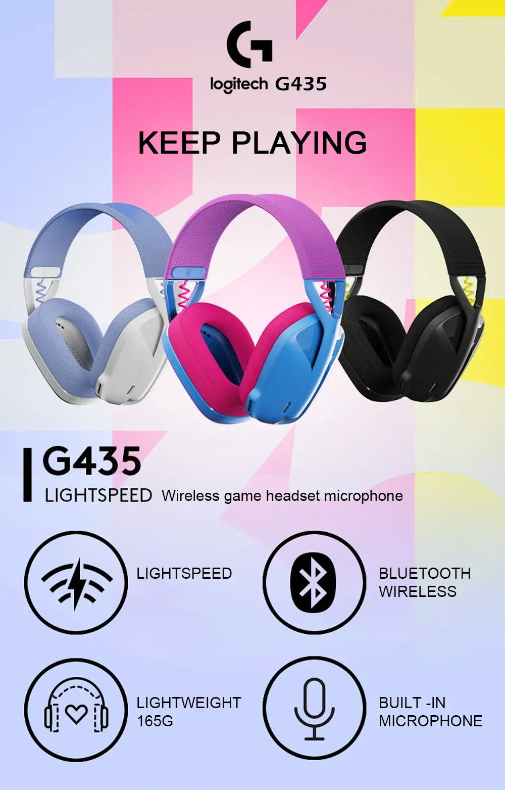 Logitech G435 Wireless Gaming Headset – Bluetooth, Surround Sound, Over-Ear