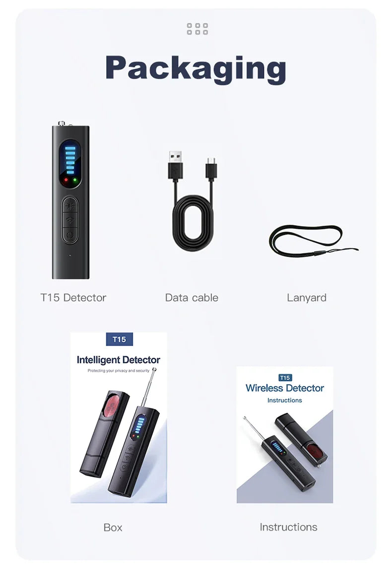 T18 Bug & Hidden Camera Detector – RF Signal Scanner, Anti-Spy Device with Charger