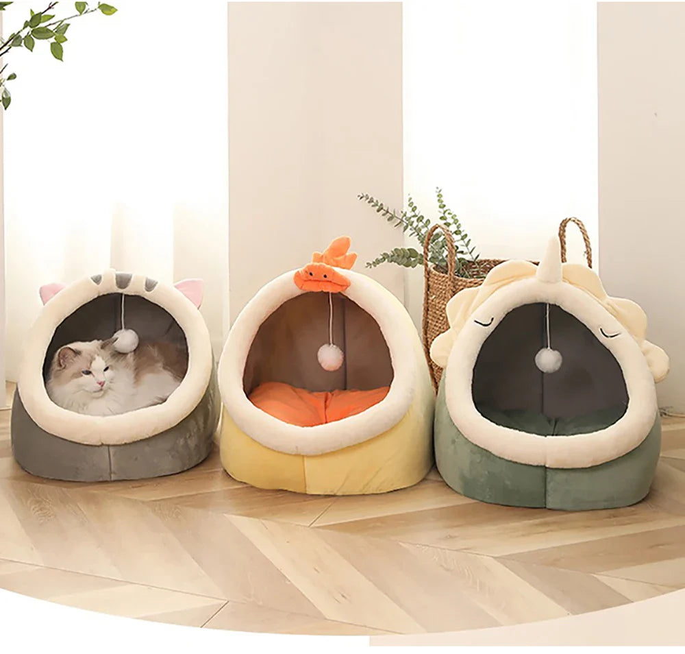 Deep Sleep Foldable Cat Bed – Cartoon Cave Bed for Small Dogs & Cats