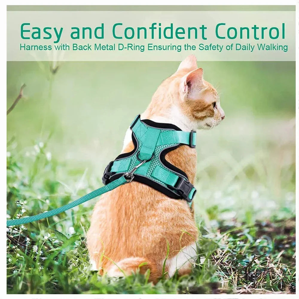 Escape-Proof Adjustable Cat Harness & Leash Set – Soft, Breathable Vest with Reflective Strips for Safe Walks