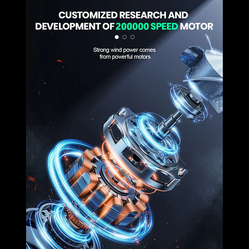 280K RPM Mini Electric Air Duster – Turbo Fan with LED Light, 4-Speed Adjustable