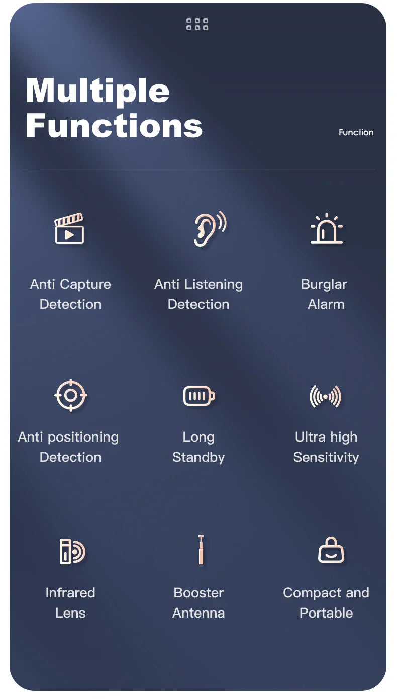 T18 Bug & Hidden Camera Detector – RF Signal Scanner, Anti-Spy Device with Charger