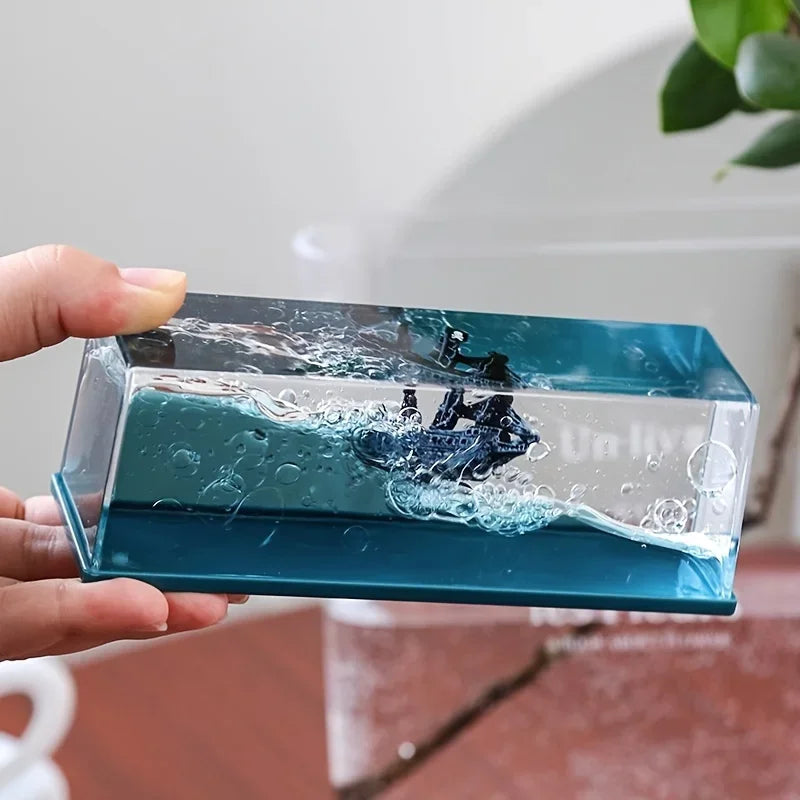 Pirate Ship Fluid Ornament – Black Pearl Nautical Decor for Desk or Home