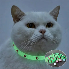 Cat Collar Glow in the Dark Footprint Cute Charms Adjustable Luminous Pet Collar for Kitten Chihuahua Night Walking Camping