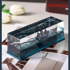 Pirate Ship Fluid Ornament – Black Pearl Nautical Decor for Desk or Home