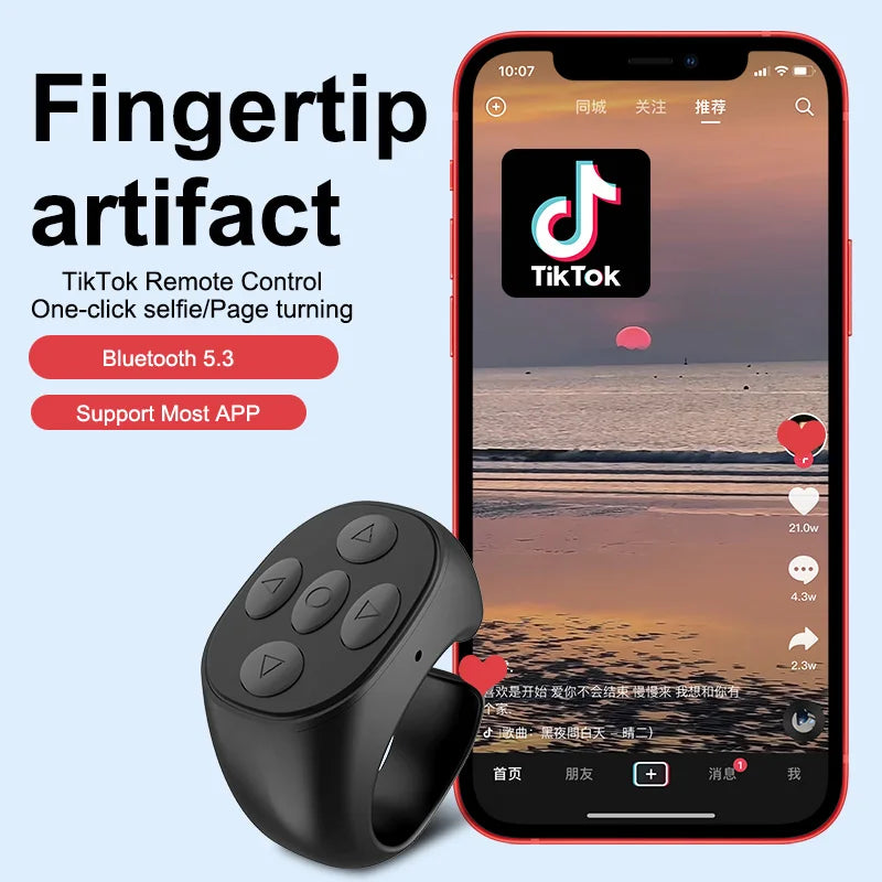 2025 TikTok Bluetooth Remote Ring – Selfie Controller with 4 Buttons, 10m Range