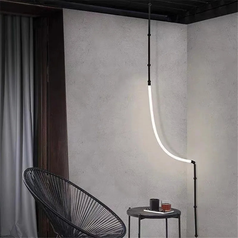 Leda curve chandelier Metal Hose Black linear lamp for Living Room Center Table designer lamp Home Decor staircase lighting