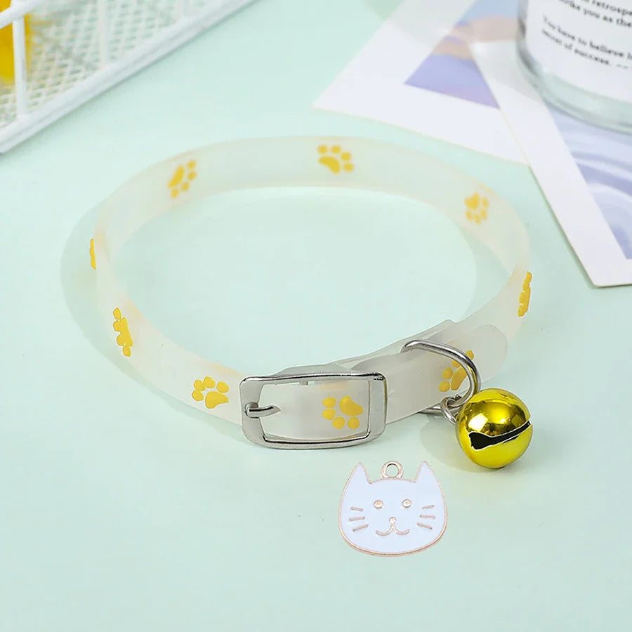 Cat Collar Glow in the Dark Footprint Cute Charms Adjustable Luminous Pet Collar for Kitten Chihuahua Night Walking Camping