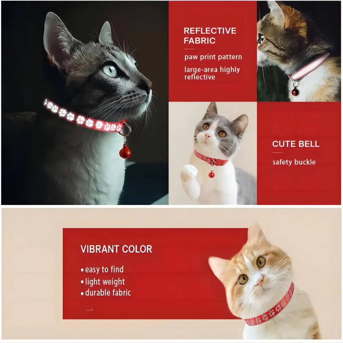 2PC Reflective Pet Collar Set – Cat & Dog Paw Print Anti-Lost Collars