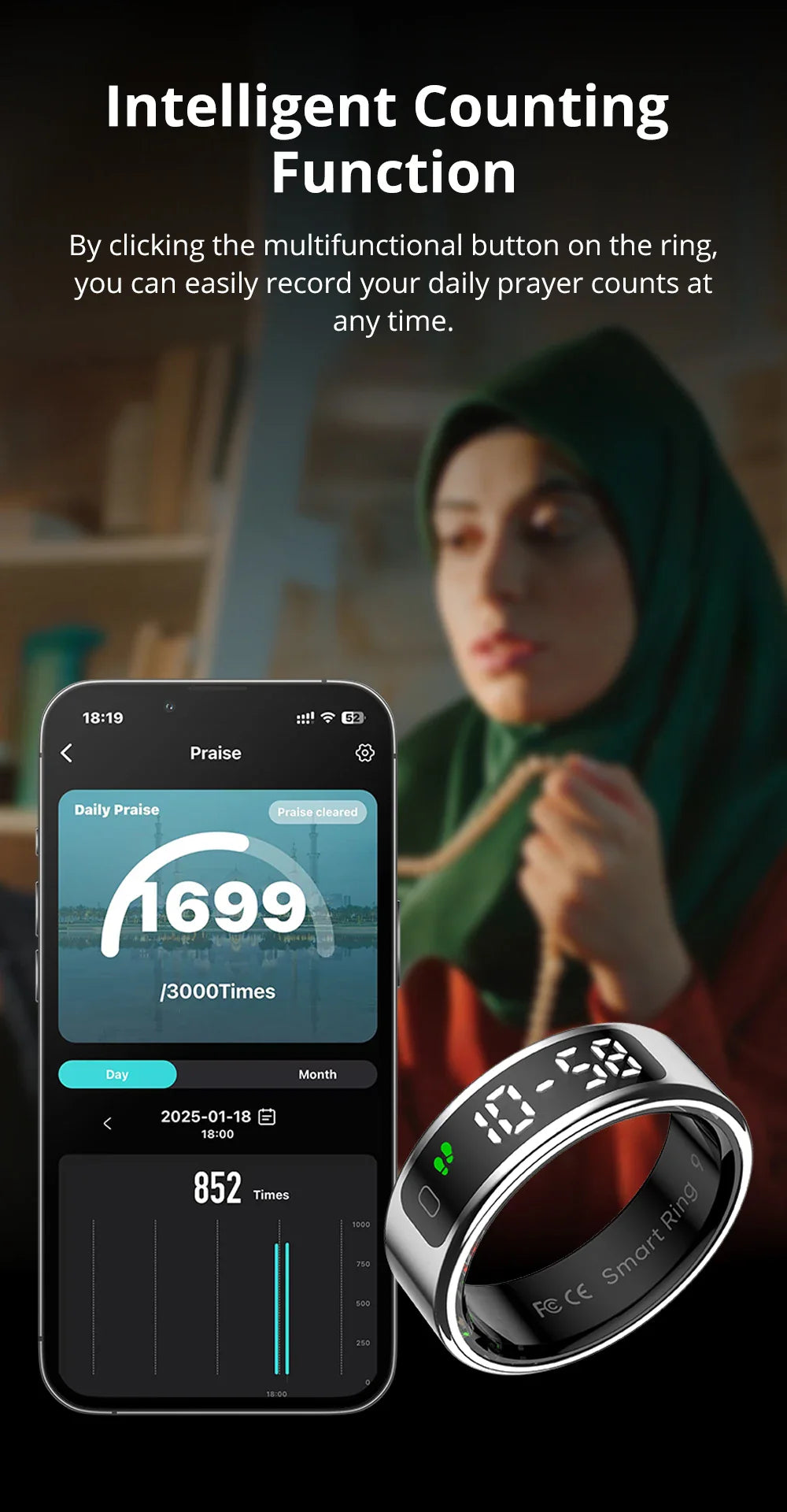 COLMI R12 Smart Ring – Health Tracker, Display, Touch Control, Waterproof (5ATM)