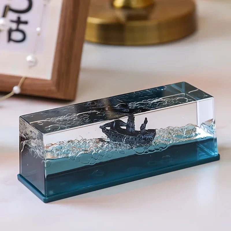 Pirate Ship Fluid Ornament – Black Pearl Nautical Decor for Desk or Home