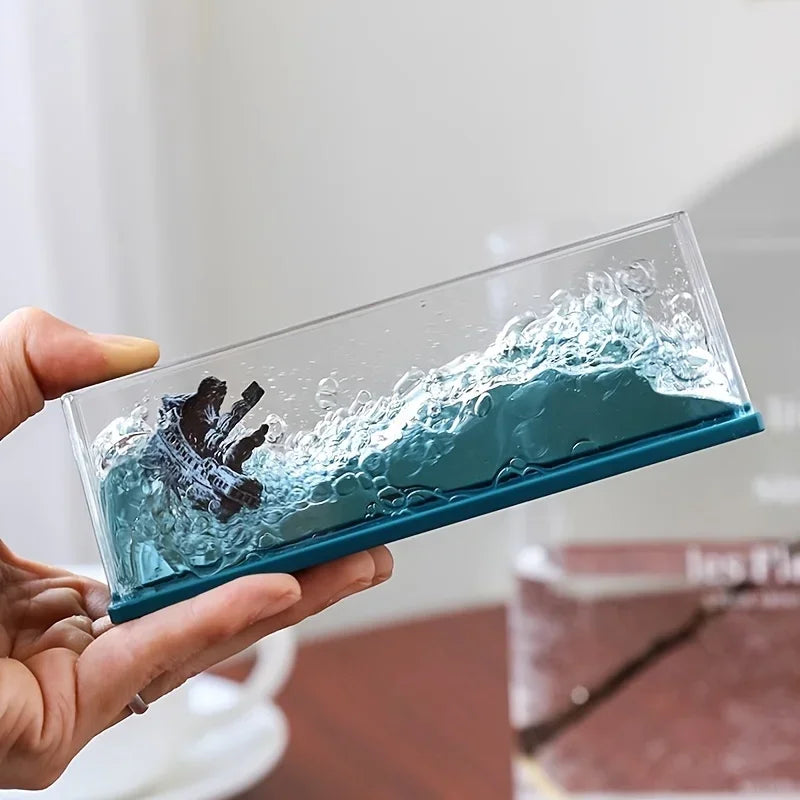 Pirate Ship Fluid Ornament – Black Pearl Nautical Decor for Desk or Home