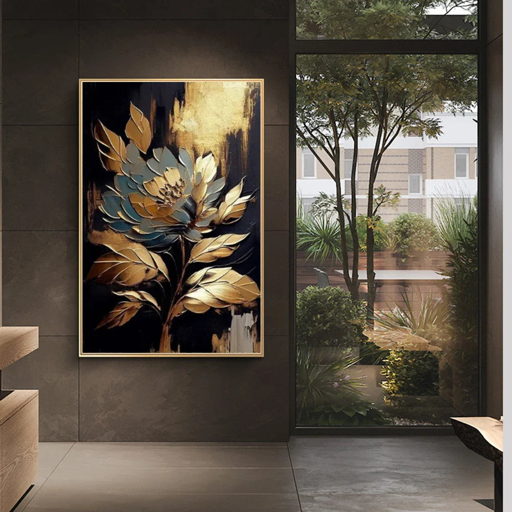 Luxury Golden Blossoms Chrysanthemum lotus Canvas Painting Wall Art for Living Room Nordic Home Decor Pictures Modern Decor
