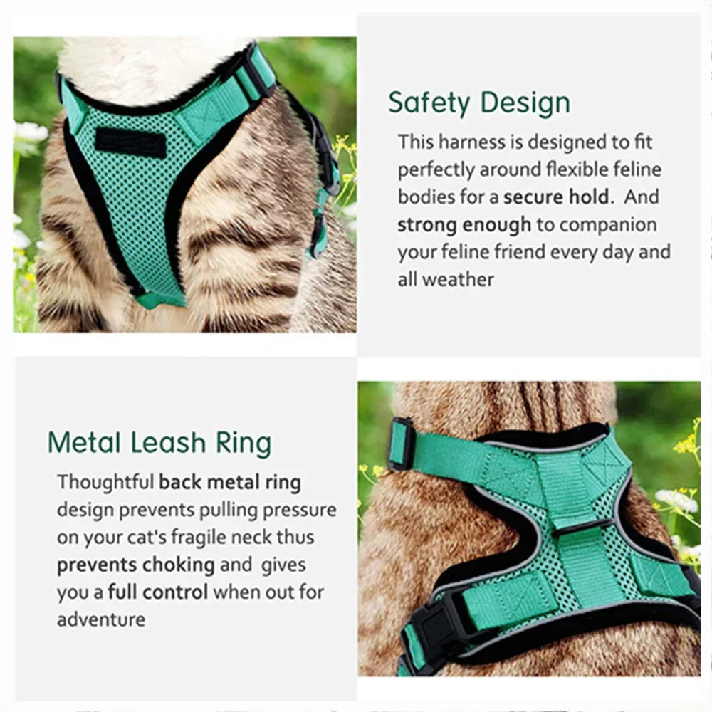 Escape-Proof Adjustable Cat Harness & Leash Set – Soft, Breathable Vest with Reflective Strips for Safe Walks
