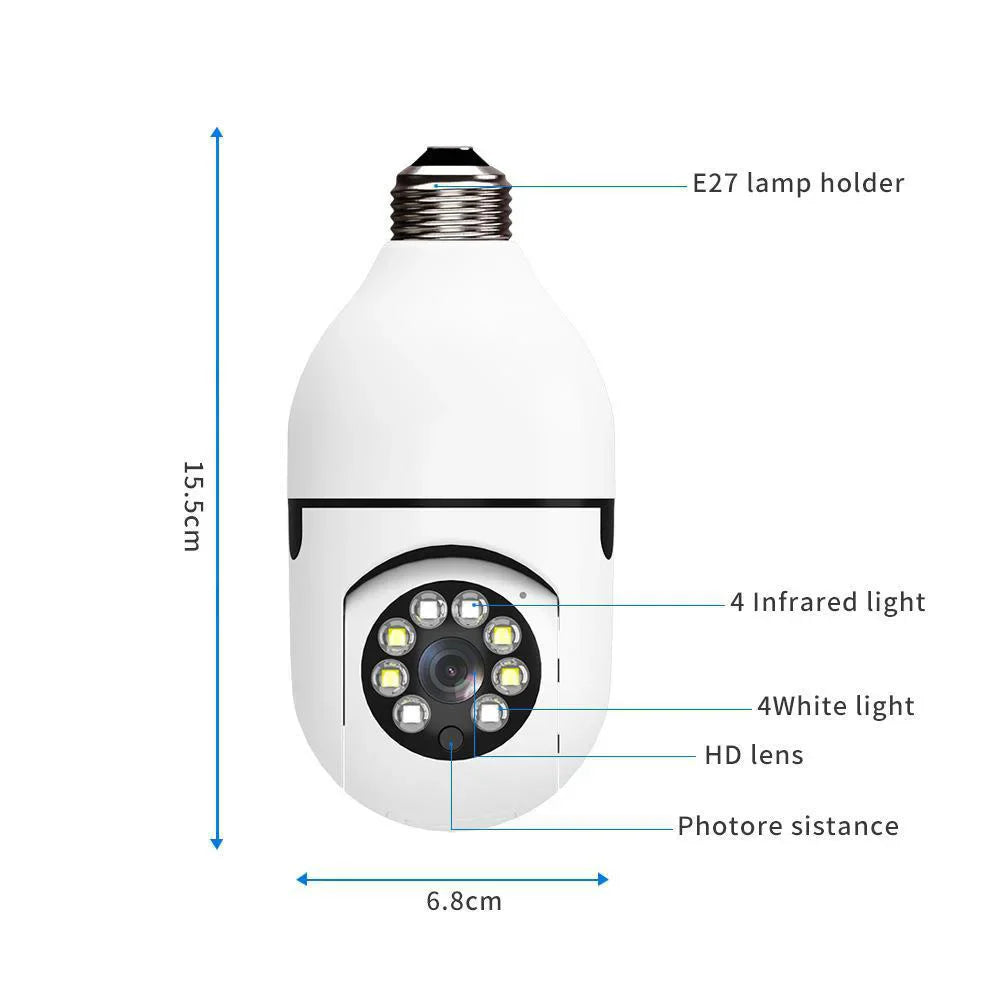 2025 WiFi Bulb Camera E27 – Double Light, Full-Color Night Vision, 360° View