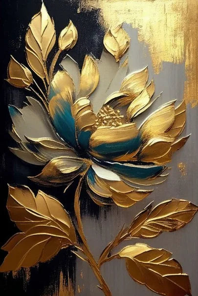Luxury Golden Blossoms Chrysanthemum lotus Canvas Painting Wall Art for Living Room Nordic Home Decor Pictures Modern Decor