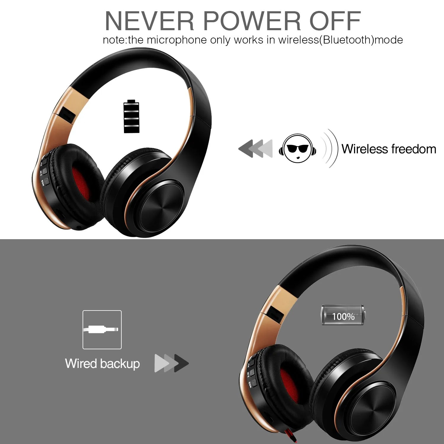 HIFI Stereo Bluetooth Earphones – FM Radio & SD Card Support with Mic