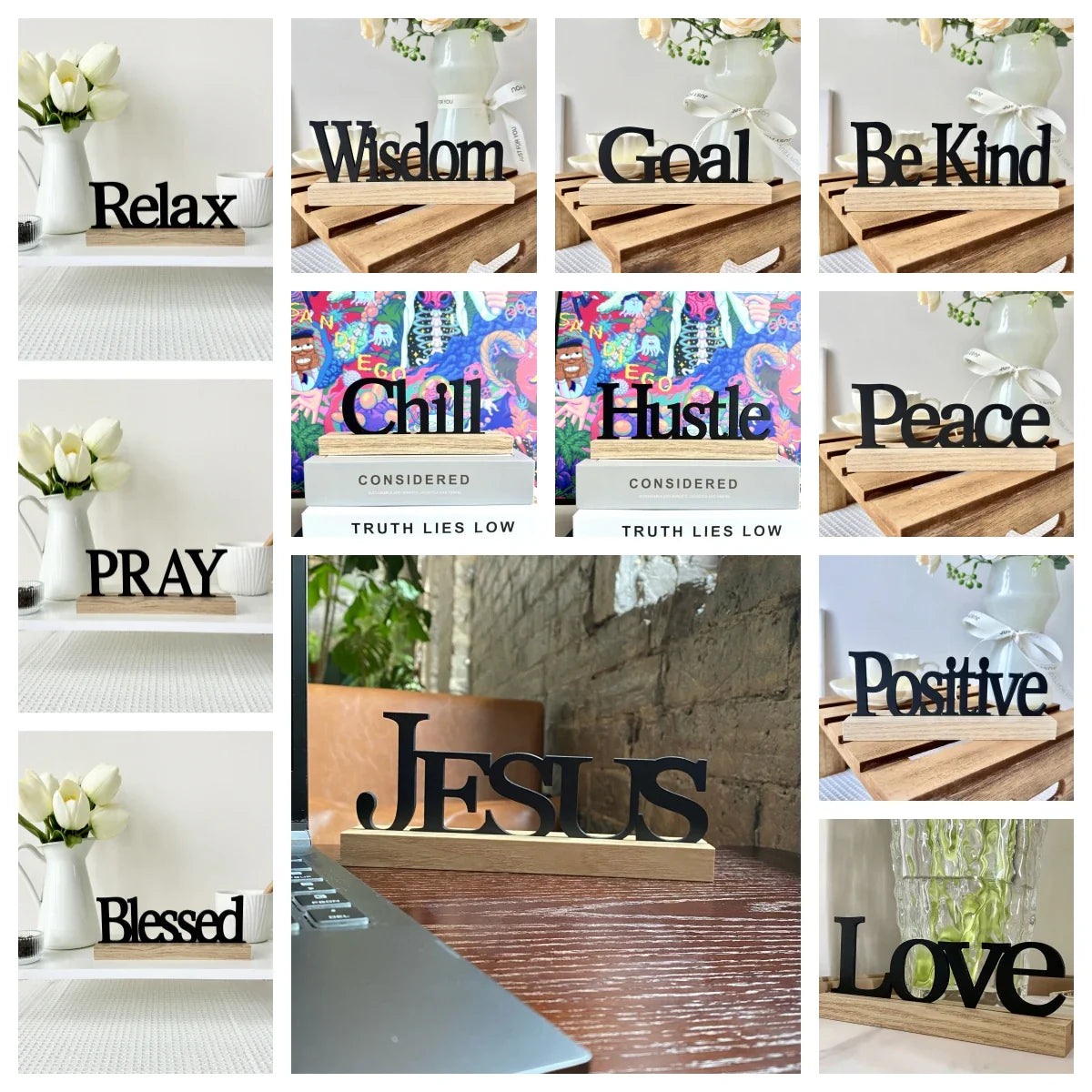 Inspirational Black Wooden Table Sign - Motivational Home Decor Centerpiece