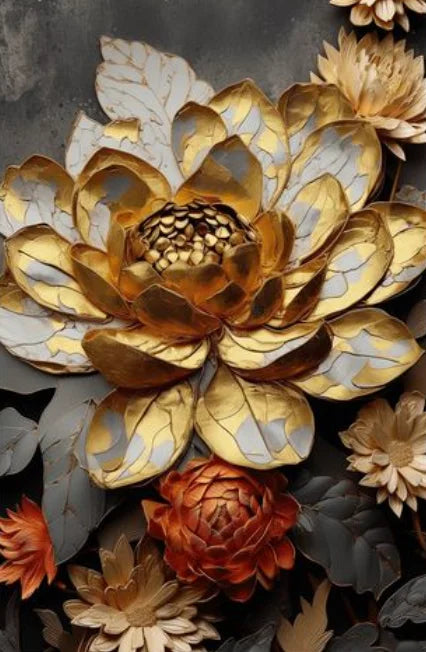Luxury Golden Blossoms Chrysanthemum lotus Canvas Painting Wall Art for Living Room Nordic Home Decor Pictures Modern Decor