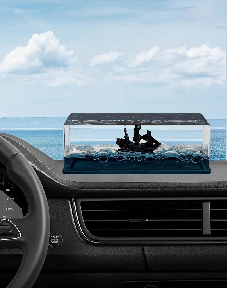 Pirate Ship Fluid Ornament – Black Pearl Nautical Decor for Desk or Home