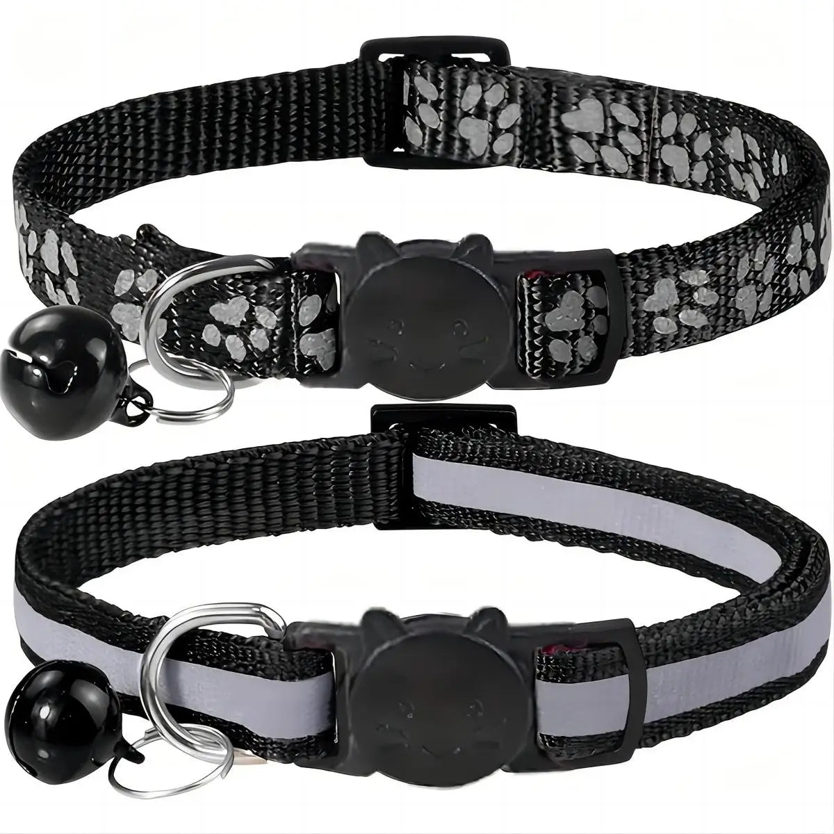 2PC Reflective Pet Collar Set – Cat & Dog Paw Print Anti-Lost Collars