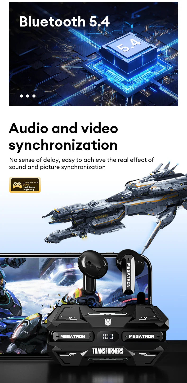 TRANSFORMERS Bluetooth Gaming Headset – TF-T51, LED, Wireless with AI Features