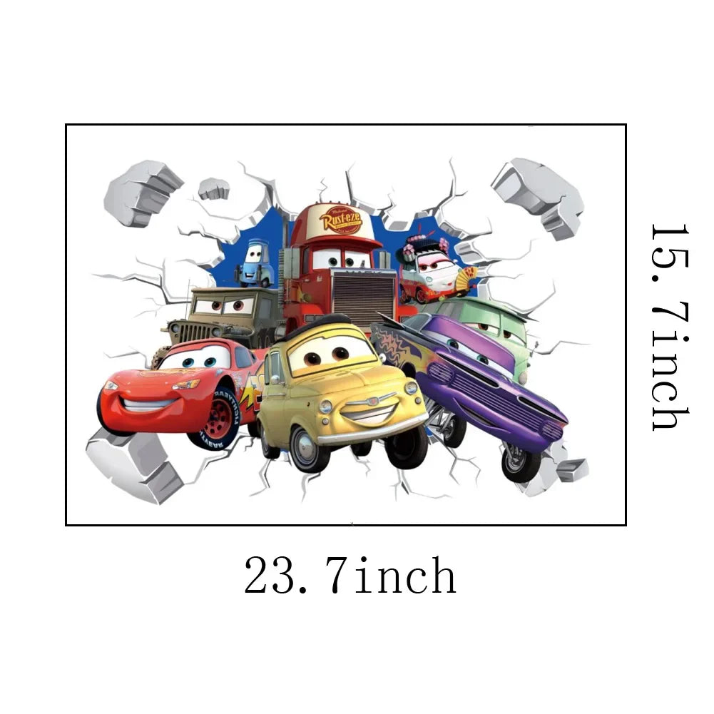 3D Brokenwall Lightning McQueen Cartoom Cars Wall Decor Decals For Boy Bedroom Kid Room Wallpaper Poster Mural Wall Stickers