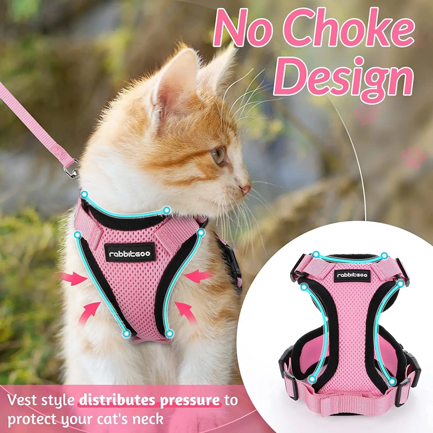Escape-Proof Adjustable Cat Harness & Leash Set – Soft, Breathable Vest with Reflective Strips for Safe Walks