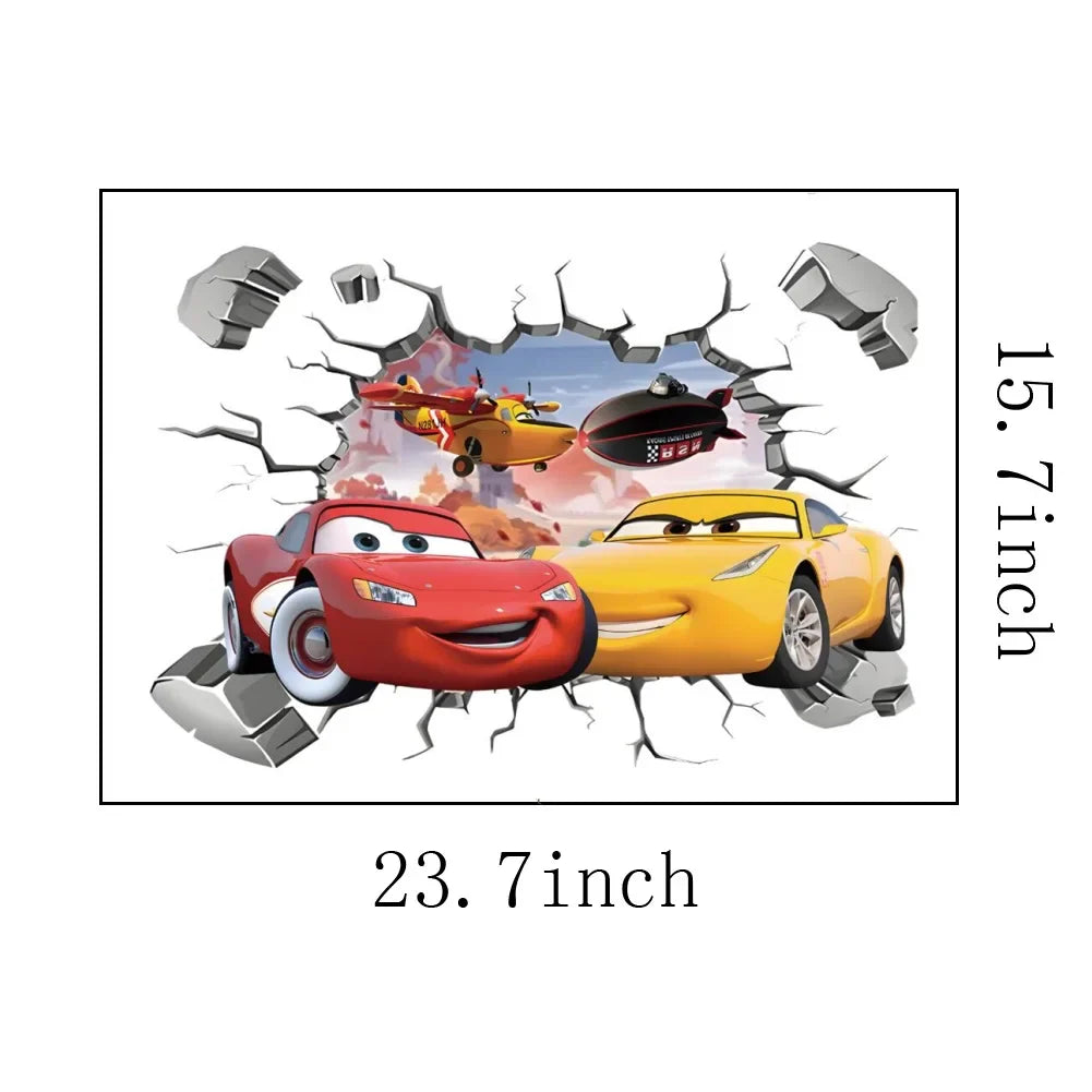 3D Brokenwall Lightning McQueen Cartoom Cars Wall Decor Decals For Boy Bedroom Kid Room Wallpaper Poster Mural Wall Stickers
